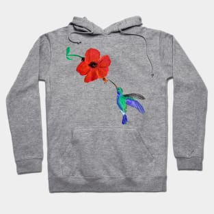 Hummingbird in Flight Feeding from Hibiscus Original Art Painting Hoodie